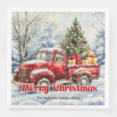 Serviette En Papier Minimal red truck Christmas scene rustic napkins (Devant)