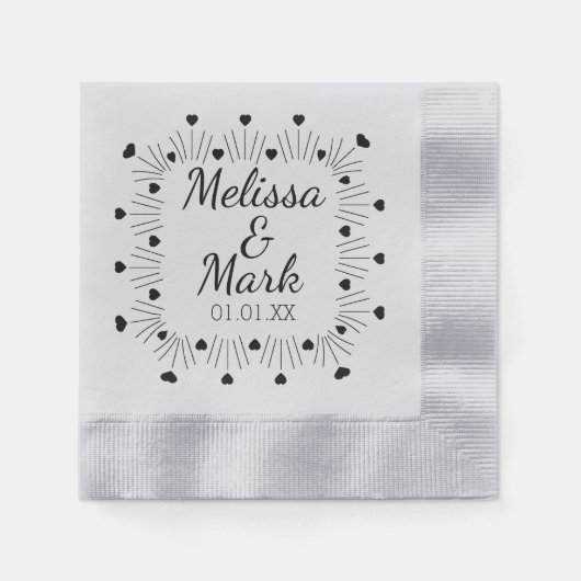Serviette En Papier Minimal Simple Coeurs Noirs Main Tirée Argent (Devant)