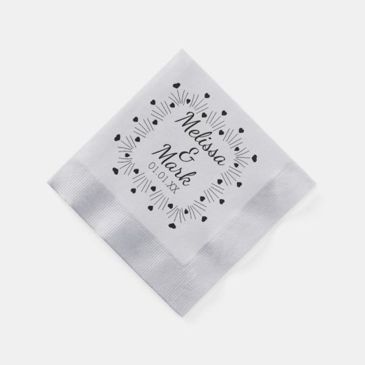 Serviette En Papier Minimal Simple Coeurs Noirs Main Tirée Argent (Coin)