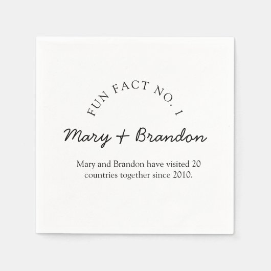 Serviette En Papier Minimalist Black and White Fun Fact Wedding (Devant)