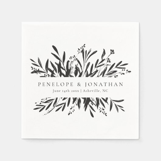 Serviette En Papier Minimalist Black White Botanical Custom Wedding  (Devant)