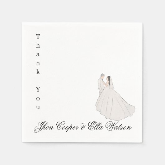 Serviette En Papier Minimalist Bride and Groom Wedding Illustration (Devant)