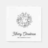 Serviette En Papier Minimalist Christmas Wreath Line Art Personalized (Devant)
