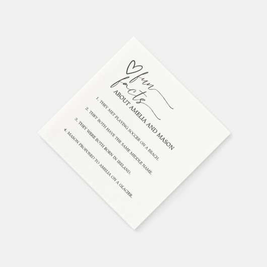 Serviette En Papier Minimalist Hand Drawn Heart Fun Facts Wedding (Coin)
