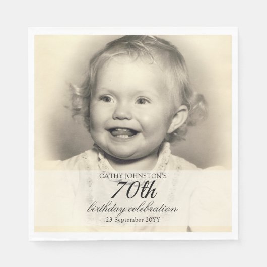 Serviette En Papier Minimalist Photo 70th Birthday (Devant)