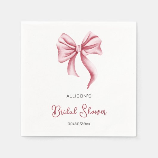 Serviette En Papier Minimalist Pink Bow Bridal Shower (Devant)