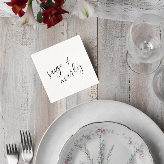 Serviette En Papier Minimalist Script Wedding Cocktail Napkin