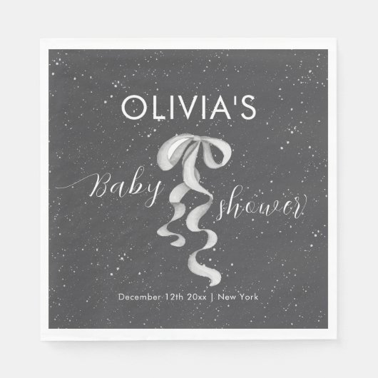 Serviette En Papier Minimalist Silver Bow Winter Snow Baby Shower  (Devant)