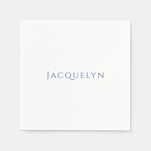 Serviette En Papier Minimalist White Blue Plain Elegant Modern Name (Devant)