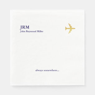 Serviette En Papier Minimaliste avion compagnie aérienne fête blanc