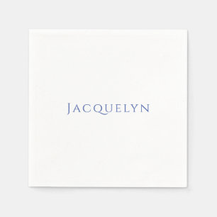 Serviette En Papier Minimaliste Blanc Bleu Élégant Moderne Nom