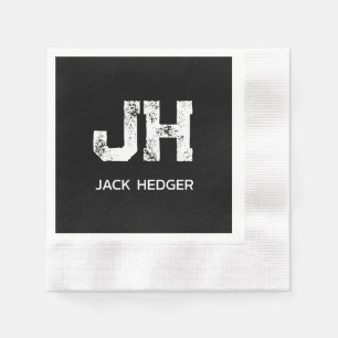 SERVIETTE EN PAPIER MINIMALISTE BLANC MONOGRAMME À DEUX LETTRES NOM NO