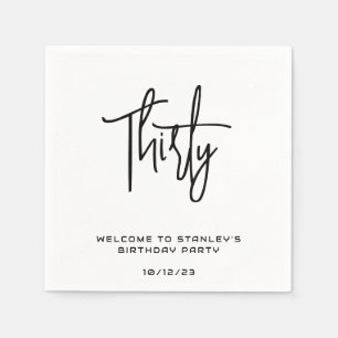 Serviette En Papier Minimaliste Blanc Trente Anniversaire