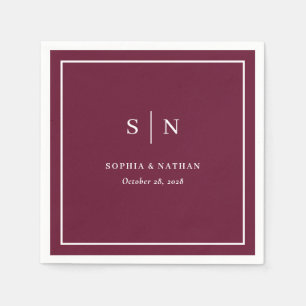 Serviette En Papier Minimaliste et Chic Bordure Mariage Bordeaux