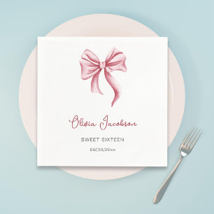 Serviette En Papier Minimaliste Fille au Nœud Rose Anniversaire Sweet 