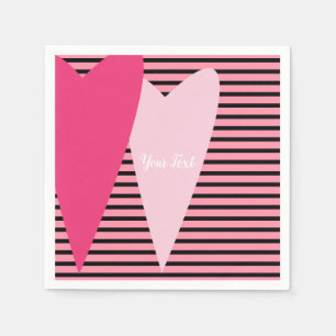 Serviette En Papier Minimaliste Moderne Cœurs Roses Rayés Personnalisé