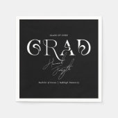 Serviette En Papier Minimaliste moderne noir | Graduation Party (Devant)