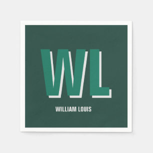 Serviette En Papier Minimaliste Monogramme Vert Émeraude Personnalisé