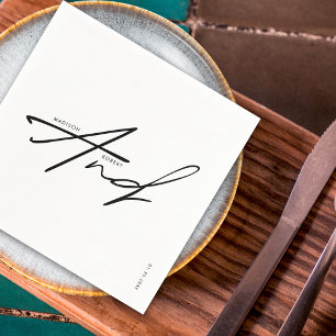 Serviette En Papier Minimaliste noir blanc Mariage de typographie mode