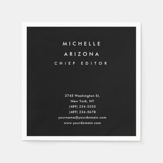 Serviette En Papier Minimaliste noir professionnel moderne (Devant)