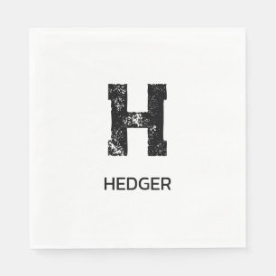 SERVIETTE EN PAPIER MINIMALISTE NOIR UNE LETTRE MONOGRAMME NOM BLANC