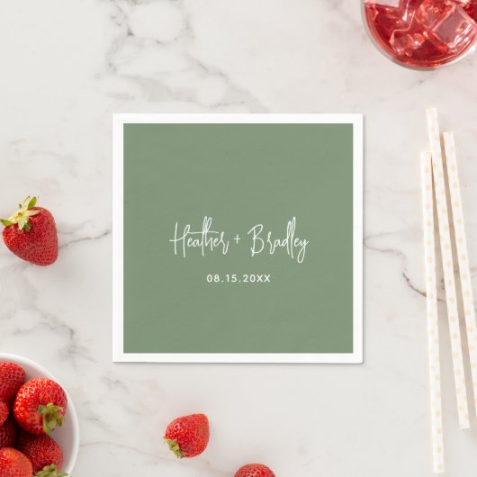 Serviette En Papier Minimaliste Sage Vert Mariage moderne (En situation)