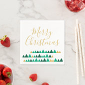 Serviette En Papier Minimalistic Green & Golden Trees Merry Christmas (En situation)
