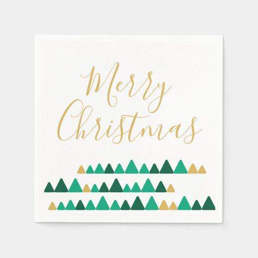 Serviette En Papier Minimalistic Green & Golden Trees Merry Christmas (Devant)