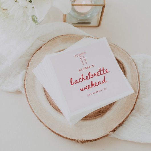 Serviette En Papier Minimalistic Red Bow Custom Bachelorette Weekend