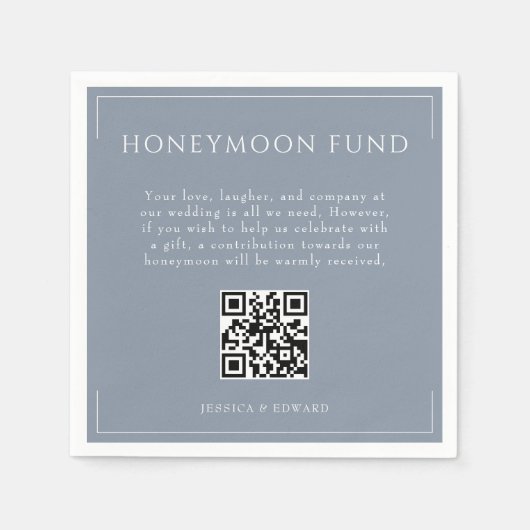 Serviette En Papier Minimum Dusty Blue Mariage Honeymoon Fund QR Code (Devant)