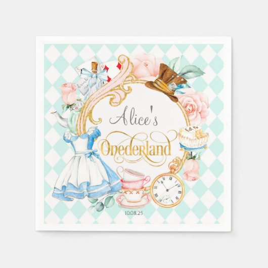 Serviette En Papier Mint Alice Wonderland tea party 1er anniversaire (Devant)