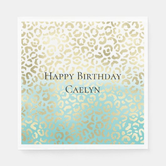 Serviette En Papier Mint Aquarelle Ombre Glam Or Leopard (Devant)