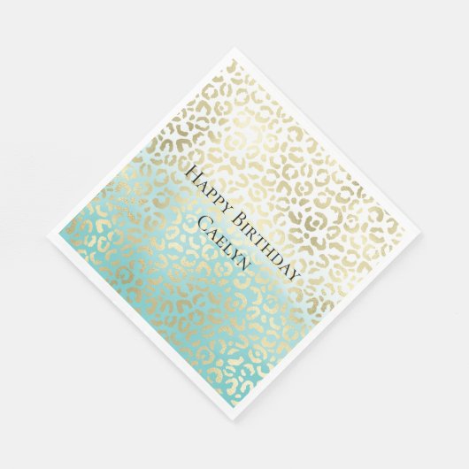 Serviette En Papier Mint Aquarelle Ombre Glam Or Leopard (Coin)
