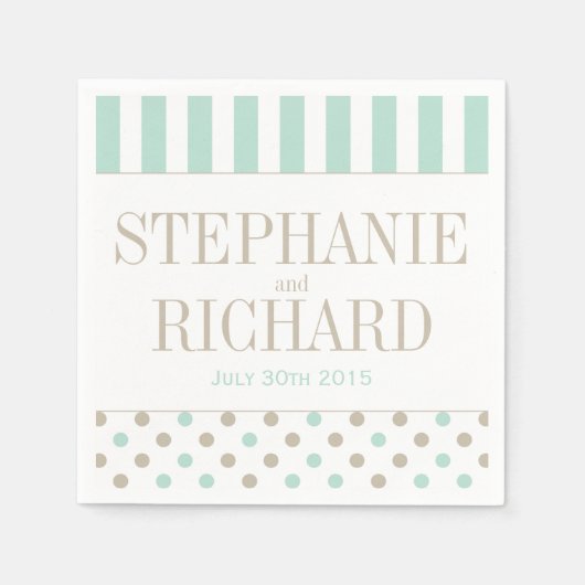 SERVIETTE EN PAPIER MINT BISQUE POINTS STRIPES PAPIER NAPKINS (Devant)