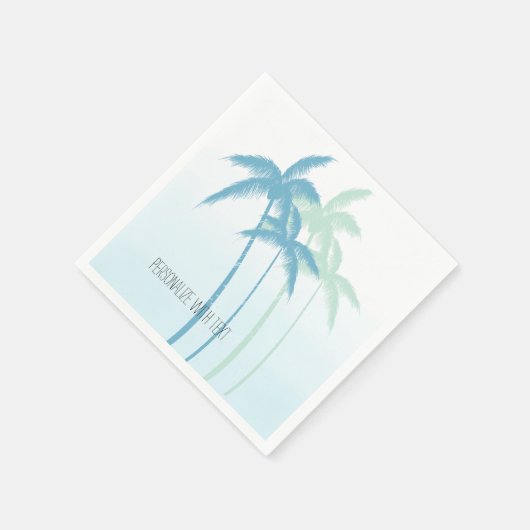 Serviette En Papier Mint Blue Tropical Palm Trees Ombre (Coin)