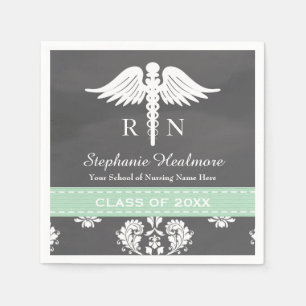Serviette En Papier Mint Chalkboard Caduceus Nursing School Graduation
