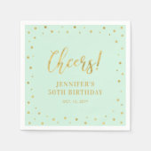 Serviette En Papier Mint & Gold | Élégante fête d'anniversaire classiq (Devant)