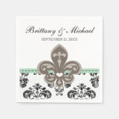 Serviette En Papier Mint Green Fleur de Lis Mariage (Devant)