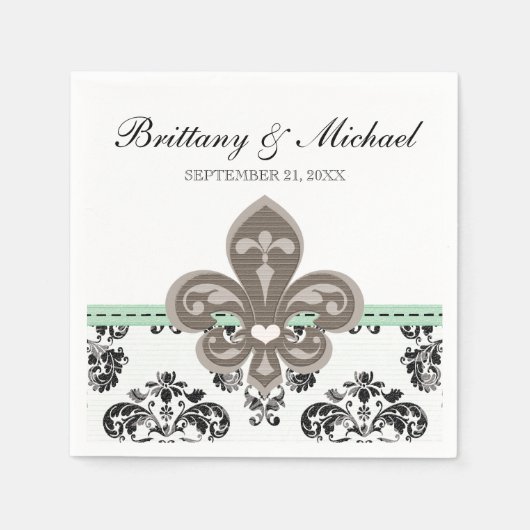 Serviette En Papier Mint Green Fleur de Lis Mariage (Devant)