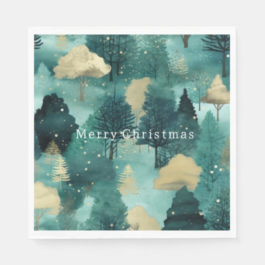 Serviette En Papier Mint Green Gold Trees Noël (Devant)