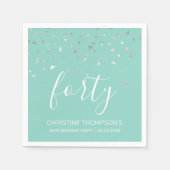 Serviette En Papier Mint Green Silver Confetti 40e anniversaire fête (Devant)