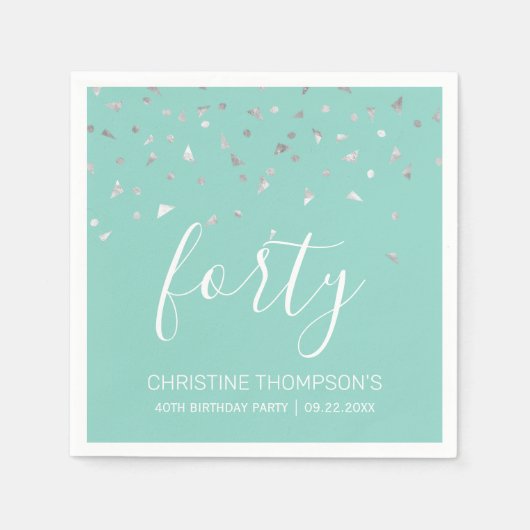 Serviette En Papier Mint Green Silver Confetti 40e anniversaire fête (Devant)
