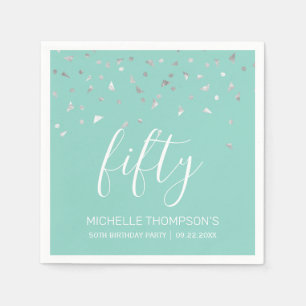 Serviette En Papier Mint Green Silver Confetti 50e fête d'anniversaire