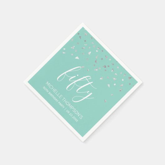 Serviette En Papier Mint Green Silver Confetti 50e fête d'anniversaire (Coin)