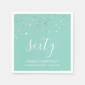 Serviette En Papier Mint Green Silver Confetti 60e fête d'anniversaire (Devant)