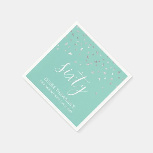 Serviette En Papier Mint Green Silver Confetti 60e fête d'anniversaire (Coin)