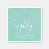 Serviette En Papier Mint Green Silver Confetti 80e fête d'anniversaire (Devant)