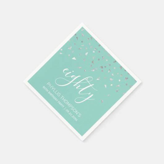 Serviette En Papier Mint Green Silver Confetti 80e fête d'anniversaire (Coin)