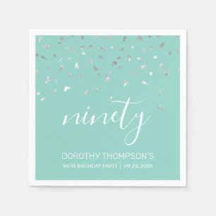 Serviette En Papier Mint Green Silver Confetti 90e fête d'anniversaire