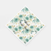 Serviette En Papier Mint Green White Gold Rose Fête des mariées floral (Coin)